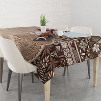 Tonga Ngatu Motifs Tablecloth With Coat Of Arms Beige