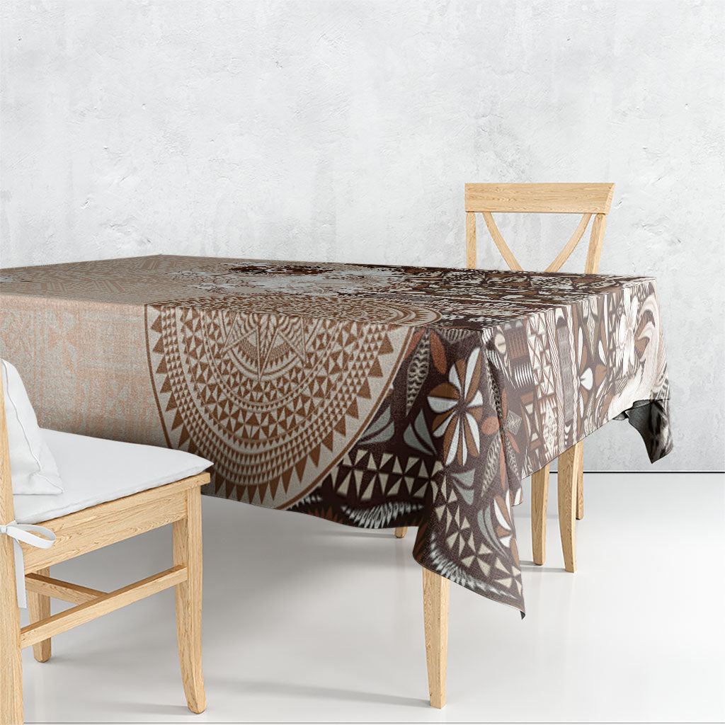 Tonga Ngatu Motifs Tablecloth With Coat Of Arms Beige