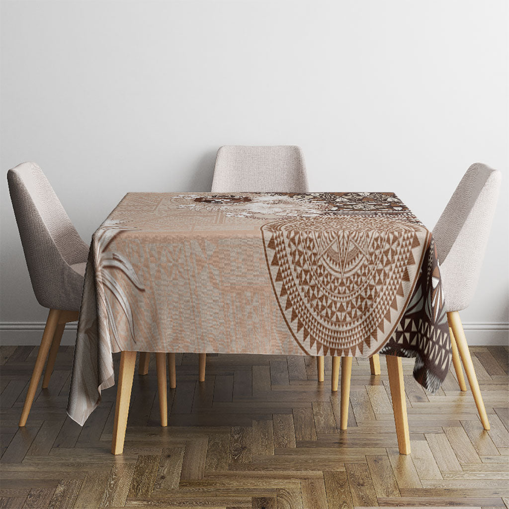 Tonga Ngatu Motifs Tablecloth With Coat Of Arms Beige
