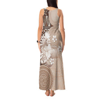 Tonga Ngatu Motifs Tank Maxi Dress With Coat Of Arms Beige LT05 - Polynesian Pride