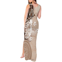 Tonga Ngatu Motifs Tank Maxi Dress With Coat Of Arms Beige LT05 - Polynesian Pride