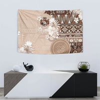 Tonga Ngatu Motifs Tapestry With Coat Of Arms Beige LT05 - Polynesian Pride