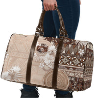 Tonga Ngatu Motifs Travel Bag With Coat Of Arms Beige LT05 - Polynesian Pride
