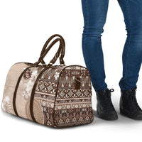 Tonga Ngatu Motifs Travel Bag With Coat Of Arms Beige LT05 - Polynesian Pride