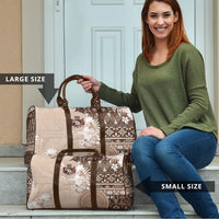 Tonga Ngatu Motifs Travel Bag With Coat Of Arms Beige LT05 - Polynesian Pride