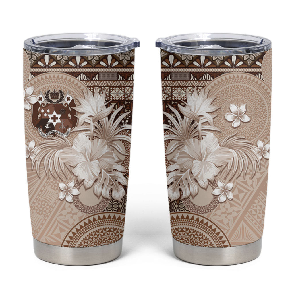 Tonga Ngatu Motifs Tumbler Cup With Coat Of Arms Beige