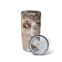 Tonga Ngatu Motifs Tumbler Cup With Coat Of Arms Beige LT05 - Polynesian Pride