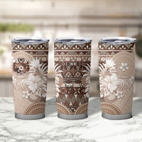 Tonga Ngatu Motifs Tumbler Cup With Coat Of Arms Beige LT05 - Polynesian Pride