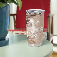 Tonga Ngatu Motifs Tumbler Cup With Coat Of Arms Beige LT05 - Polynesian Pride