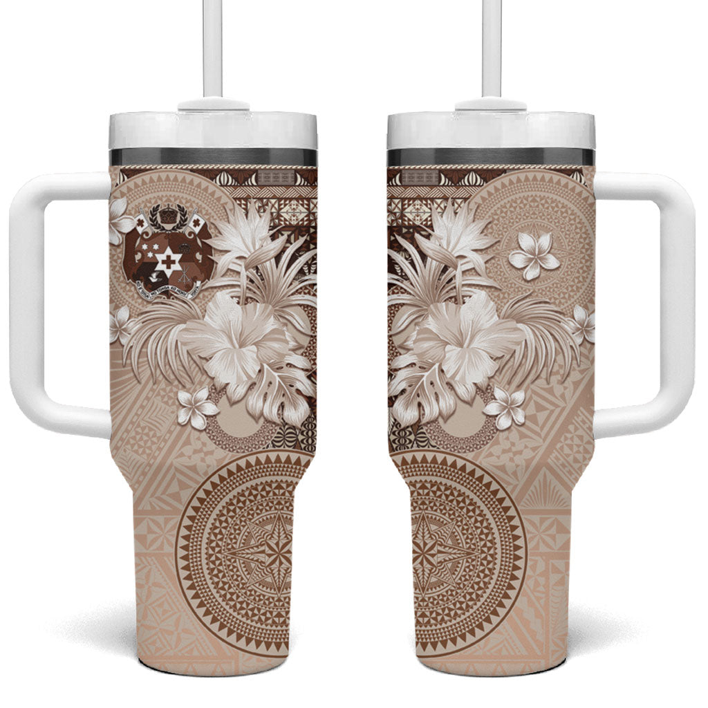 Tonga Ngatu Motifs Tumbler With Handle With Coat Of Arms Beige