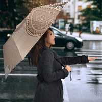 Tonga Ngatu Motifs Umbrella With Coat Of Arms Beige LT05 - Polynesian Pride
