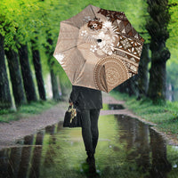 Tonga Ngatu Motifs Umbrella With Coat Of Arms Beige LT05 - Polynesian Pride