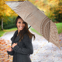 Tonga Ngatu Motifs Umbrella With Coat Of Arms Beige LT05 - Polynesian Pride