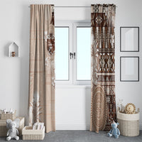 Tonga Ngatu Motifs Window Curtain With Coat Of Arms Beige LT05 - Polynesian Pride