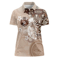 Tonga Ngatu Motifs Women Polo Shirt With Coat Of Arms Beige LT05 Female Beige - Polynesian Pride