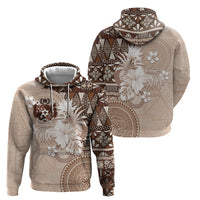Tonga Ngatu Motifs Zip Hoodie With Coat Of Arms Beige LT05 - Polynesian Pride
