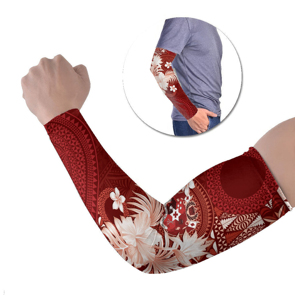 Tonga Ngatu Motifs Arm Sleeves With Coat Of Arms Red