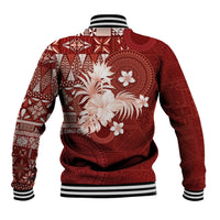 Tonga Ngatu Motifs Baseball Jacket With Coat Of Arms Red LT05 - Polynesian Pride