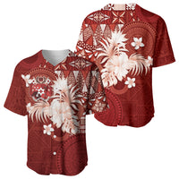 Tonga Ngatu Motifs Baseball Jersey With Coat Of Arms Red LT05 - Polynesian Pride