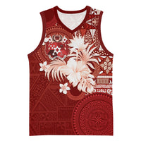 Tonga Ngatu Motifs Basketball Jersey With Coat Of Arms Red LT05 Unisex Red - Polynesian Pride