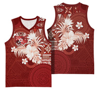 Tonga Ngatu Motifs Basketball Jersey With Coat Of Arms Red LT05 - Polynesian Pride
