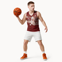 Tonga Ngatu Motifs Basketball Jersey With Coat Of Arms Red LT05 - Polynesian Pride