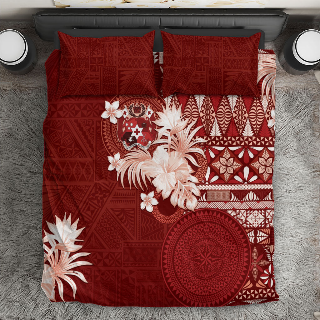 Tonga Ngatu Motifs Bedding Set With Coat Of Arms Red