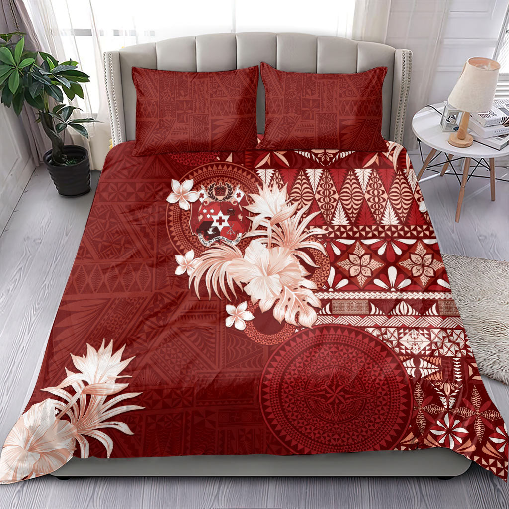 Tonga Ngatu Motifs Bedding Set With Coat Of Arms Red LT05 - Polynesian Pride