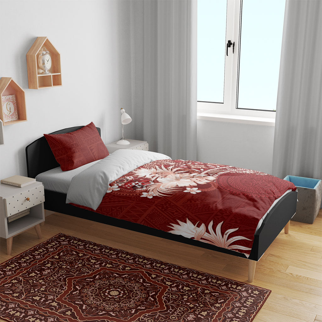Tonga Ngatu Motifs Bedding Set With Coat Of Arms Red LT05 - Polynesian Pride