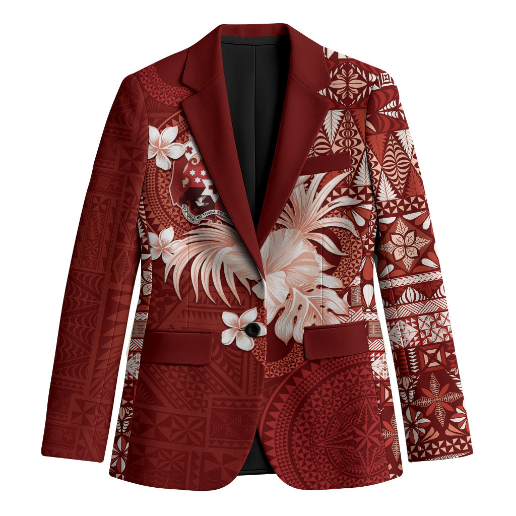 Tonga Ngatu Motifs Blazer With Coat Of Arms Red LT05 Unisex Red - Polynesian Pride