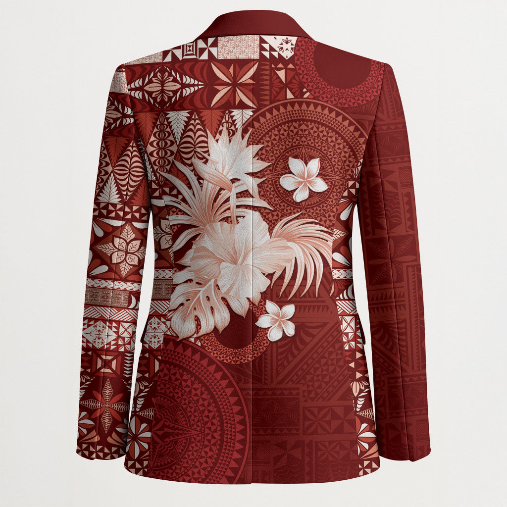 Tonga Ngatu Motifs Blazer With Coat Of Arms Red LT05 - Polynesian Pride