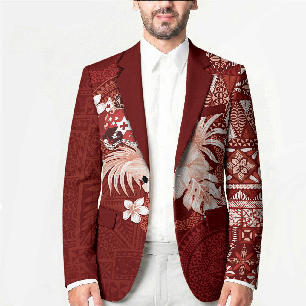 Tonga Ngatu Motifs Blazer With Coat Of Arms Red LT05 - Polynesian Pride