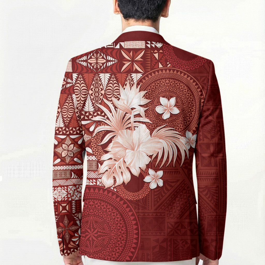 Tonga Ngatu Motifs Blazer With Coat Of Arms Red LT05 - Polynesian Pride