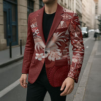 Tonga Ngatu Motifs Blazer With Coat Of Arms Red LT05 - Polynesian Pride