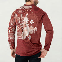 Tonga Ngatu Motifs Button Sweatshirt With Coat Of Arms Red LT05 - Polynesian Pride