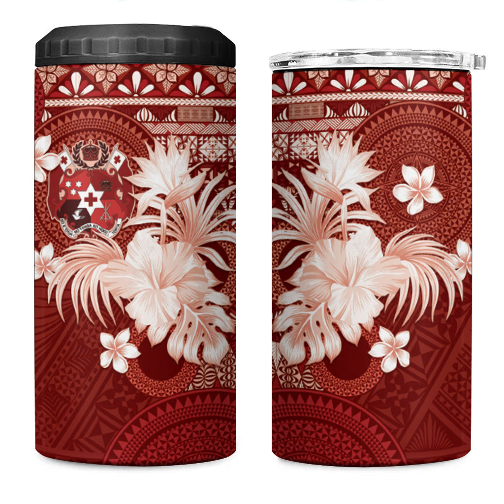 Tonga Ngatu Motifs 4 in 1 Can Cooler Tumbler With Coat Of Arms Red