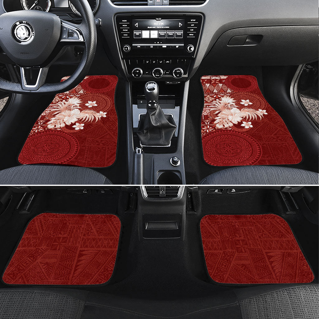 Tonga Ngatu Motifs Car Mats With Coat Of Arms Red LT05 Set 4pcs Red - Polynesian Pride