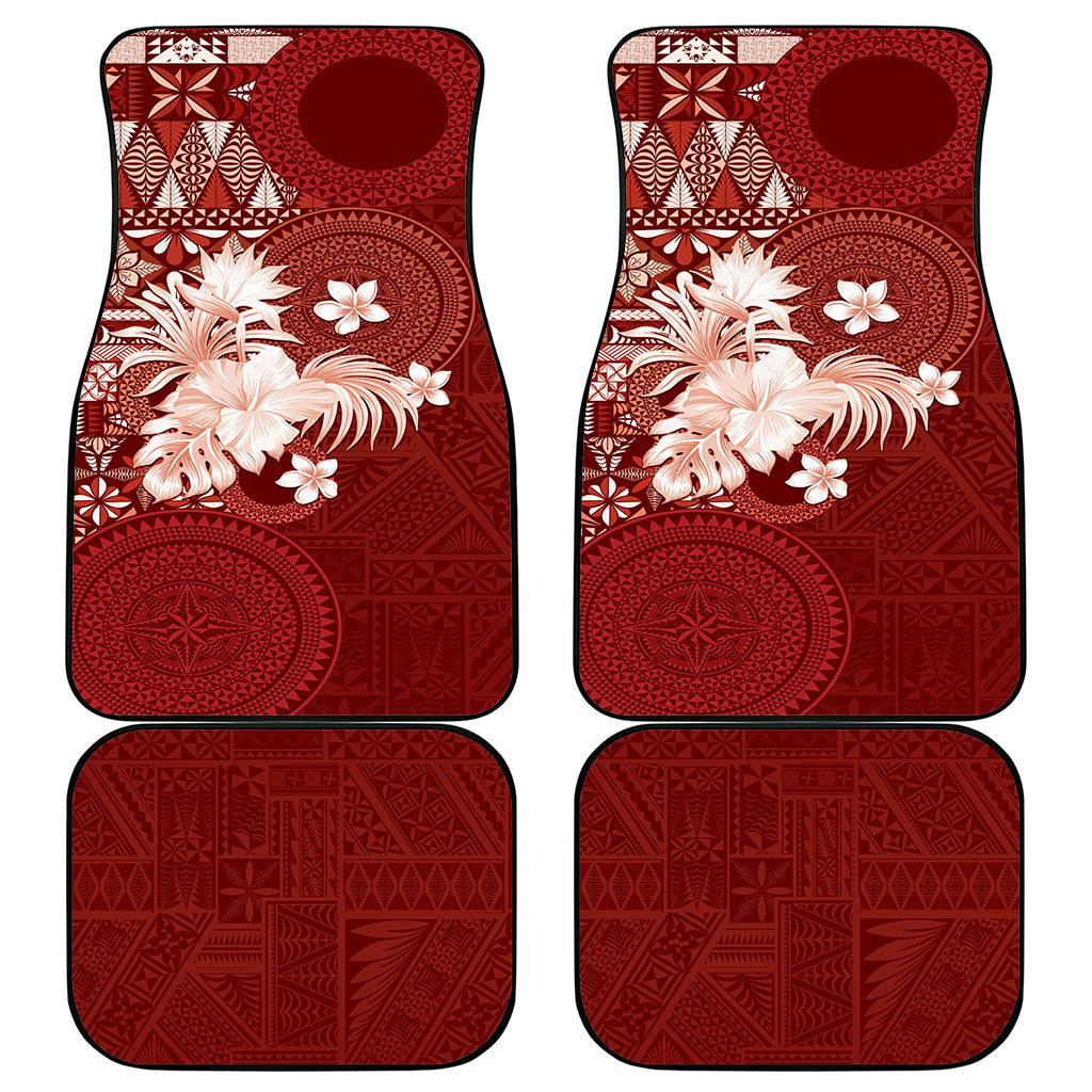 Tonga Ngatu Motifs Car Mats With Coat Of Arms Red LT05 - Polynesian Pride
