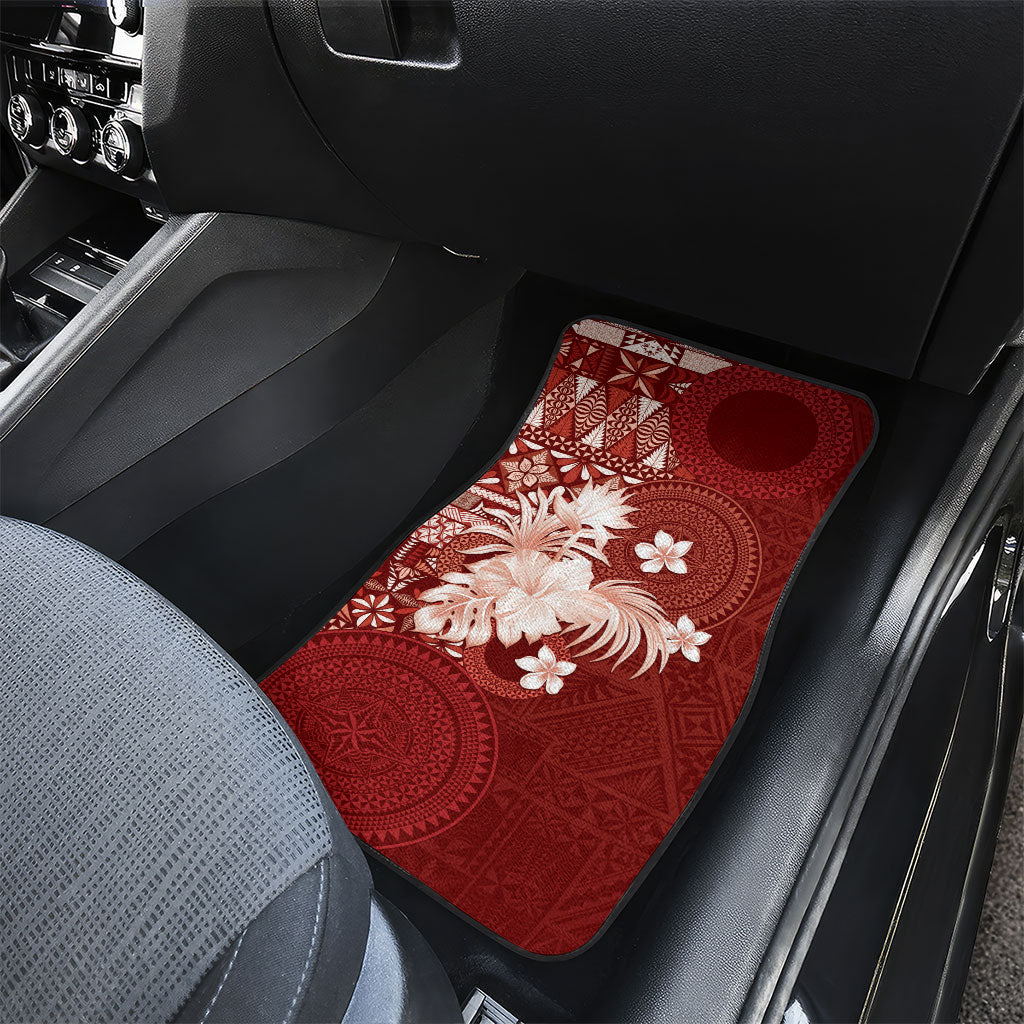 Tonga Ngatu Motifs Car Mats With Coat Of Arms Red LT05 - Polynesian Pride