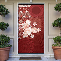 Tonga Ngatu Motifs Door Cover With Coat Of Arms Red LT05 Red - Polynesian Pride