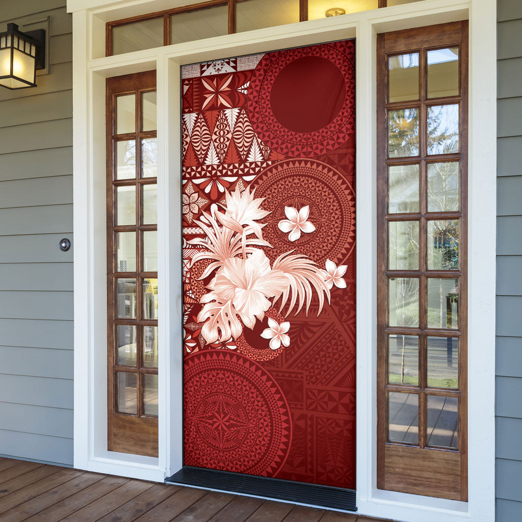 Tonga Ngatu Motifs Door Cover With Coat Of Arms Red LT05 - Polynesian Pride