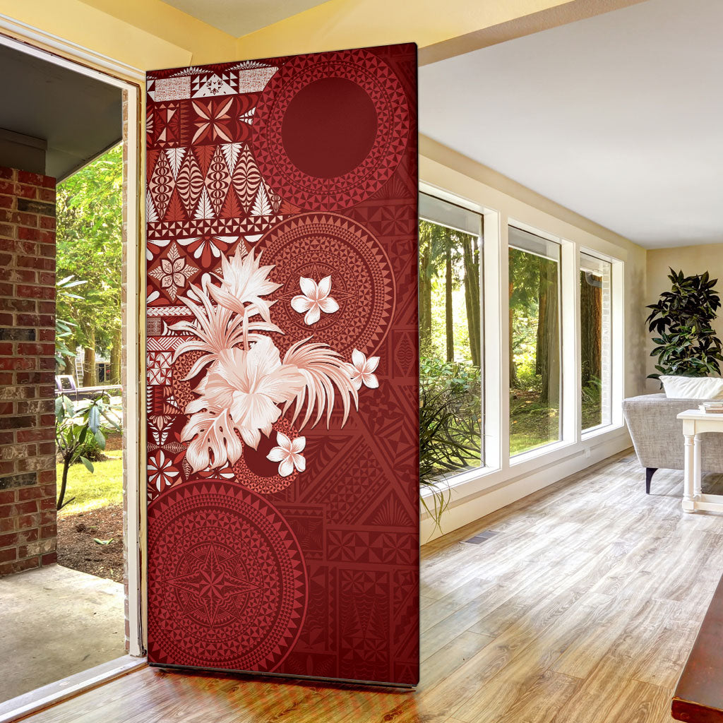 Tonga Ngatu Motifs Door Cover With Coat Of Arms Red LT05 - Polynesian Pride