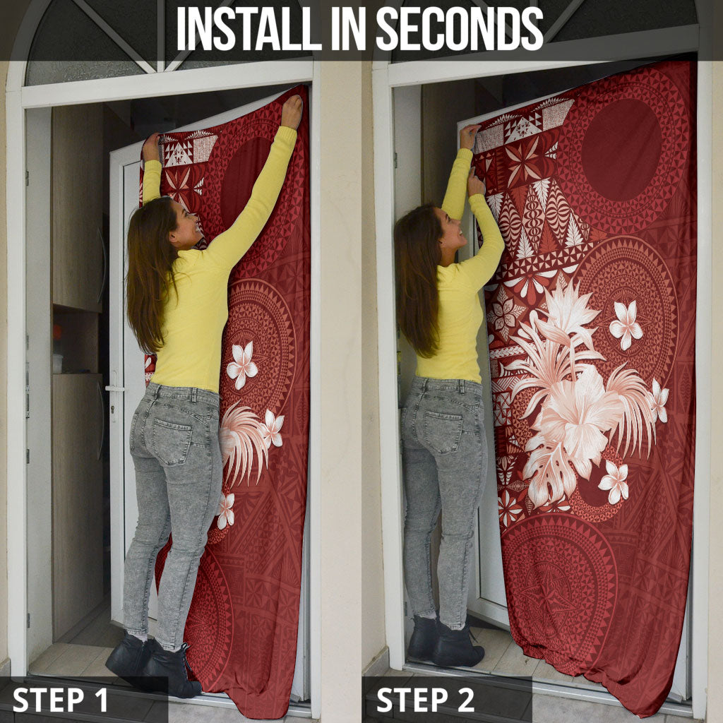 Tonga Ngatu Motifs Door Cover With Coat Of Arms Red LT05 - Polynesian Pride