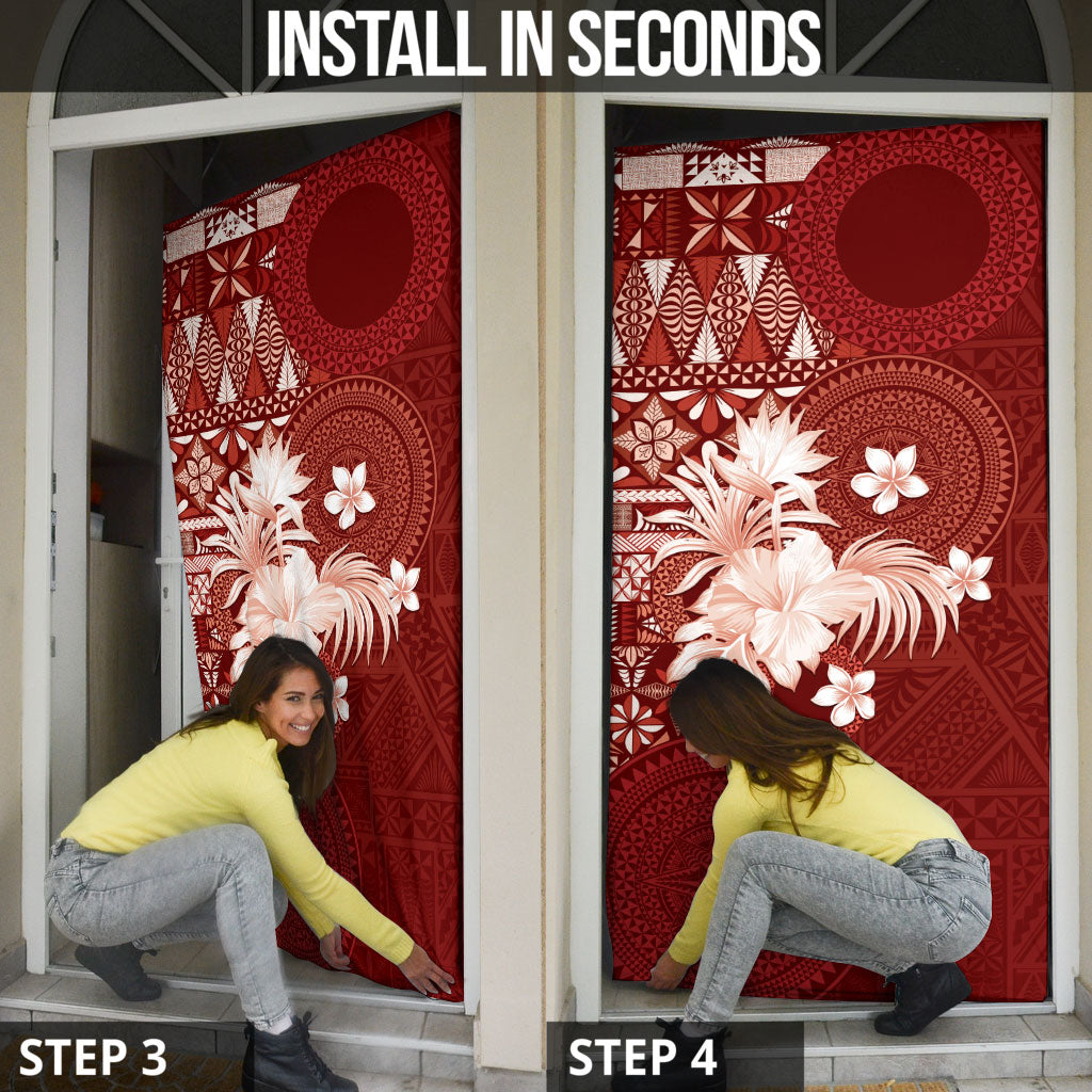 Tonga Ngatu Motifs Door Cover With Coat Of Arms Red LT05 - Polynesian Pride