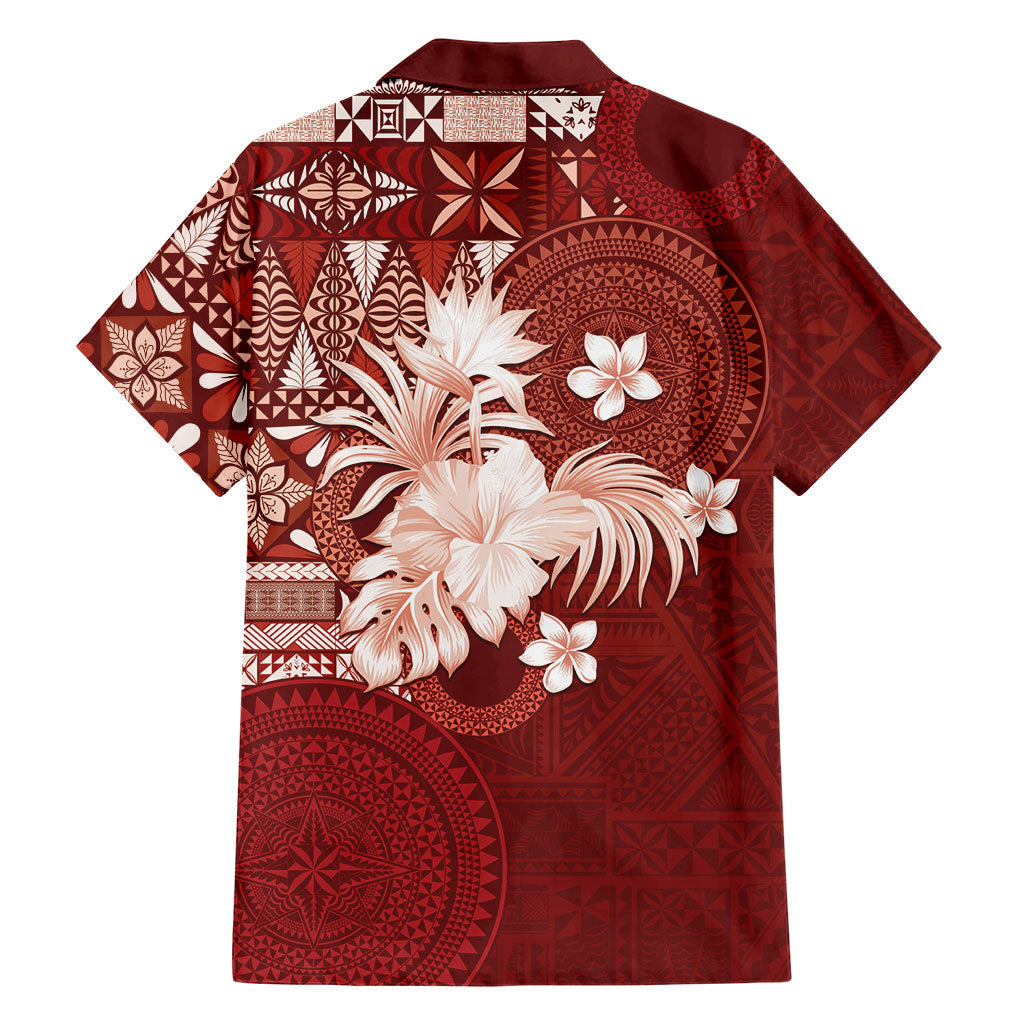 Tonga Ngatu Motifs Family Matching Long Sleeve Bodycon Dress and Hawaiian Shirt With Coat Of Arms Red