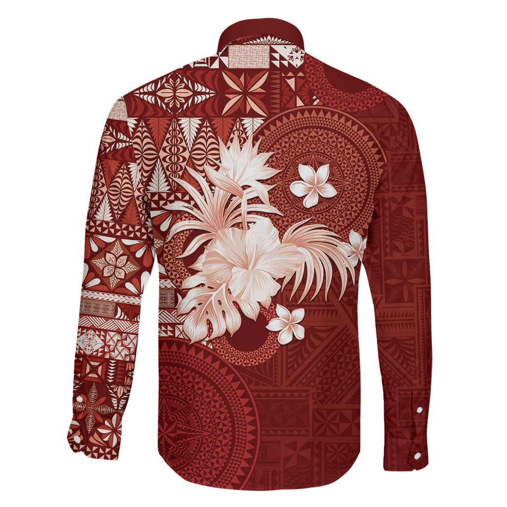 Tonga Ngatu Motifs Family Matching Mermaid Dress and Hawaiian Shirt With Coat Of Arms Red
