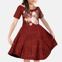 Tonga Ngatu Motifs Family Matching Short Sleeve Bodycon Dress and Hawaiian Shirt With Coat Of Arms Red