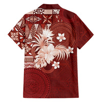 Tonga Ngatu Motifs Family Matching Short Sleeve Bodycon Dress and Hawaiian Shirt With Coat Of Arms Red