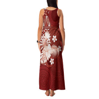 Tonga Ngatu Motifs Family Matching Tank Maxi Dress and Hawaiian Shirt With Coat Of Arms Red