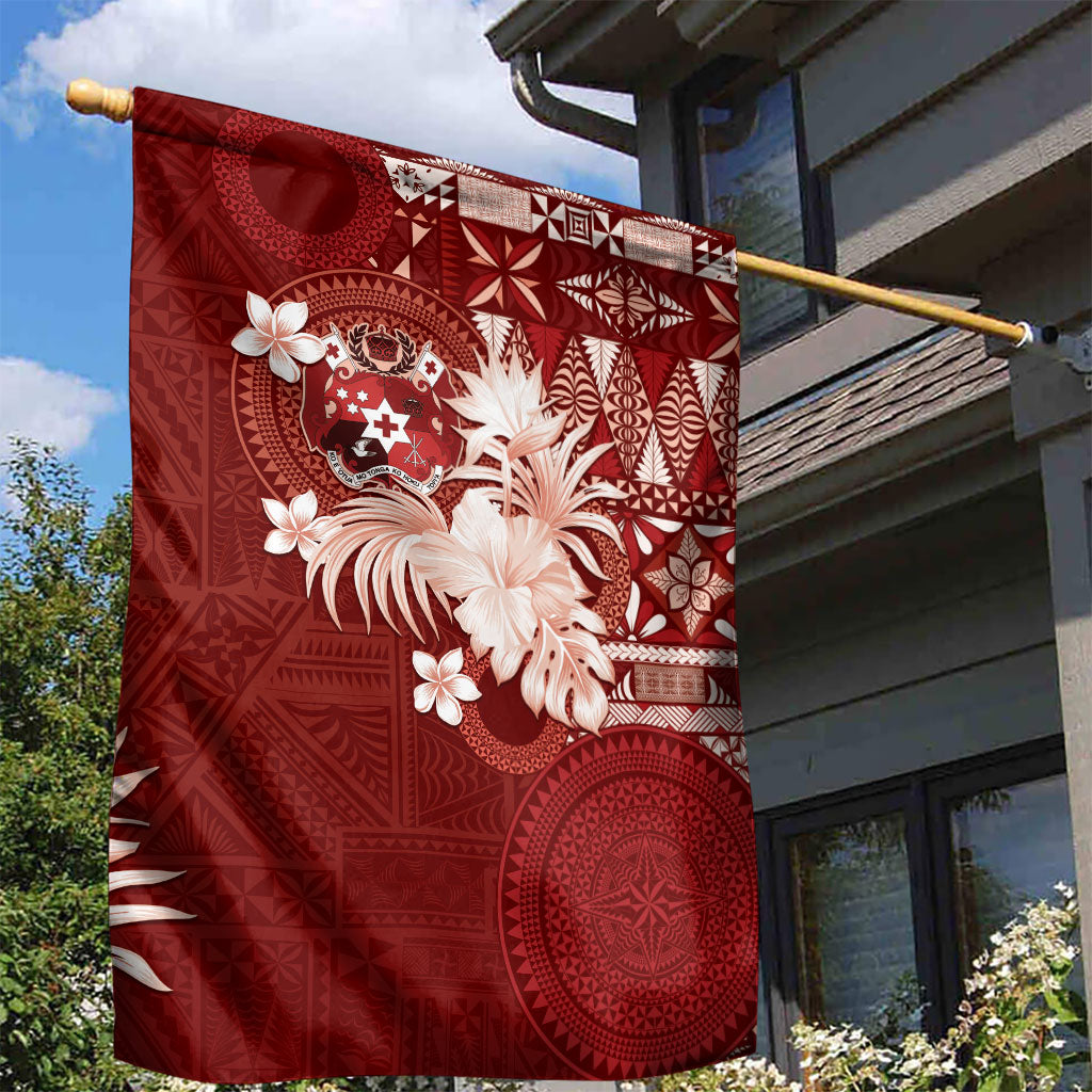 Tonga Ngatu Motifs Garden Flag With Coat Of Arms Red LT05 - Polynesian Pride